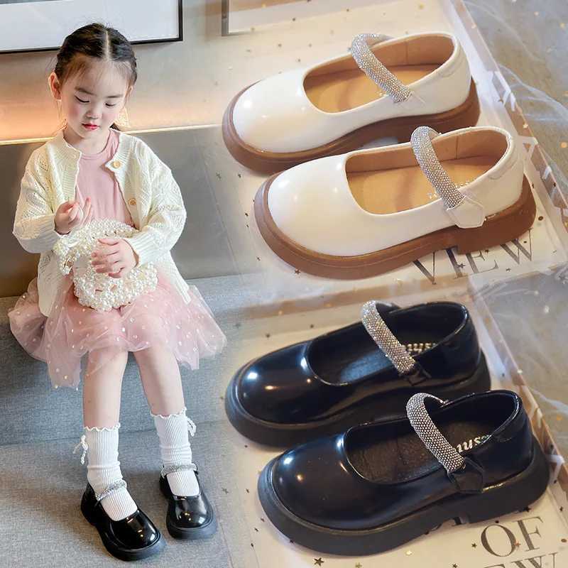 Girls leather shoes Spring and Autumn new pearl childrens casual shoes Childrens rubber platform lace performance shoes M250103