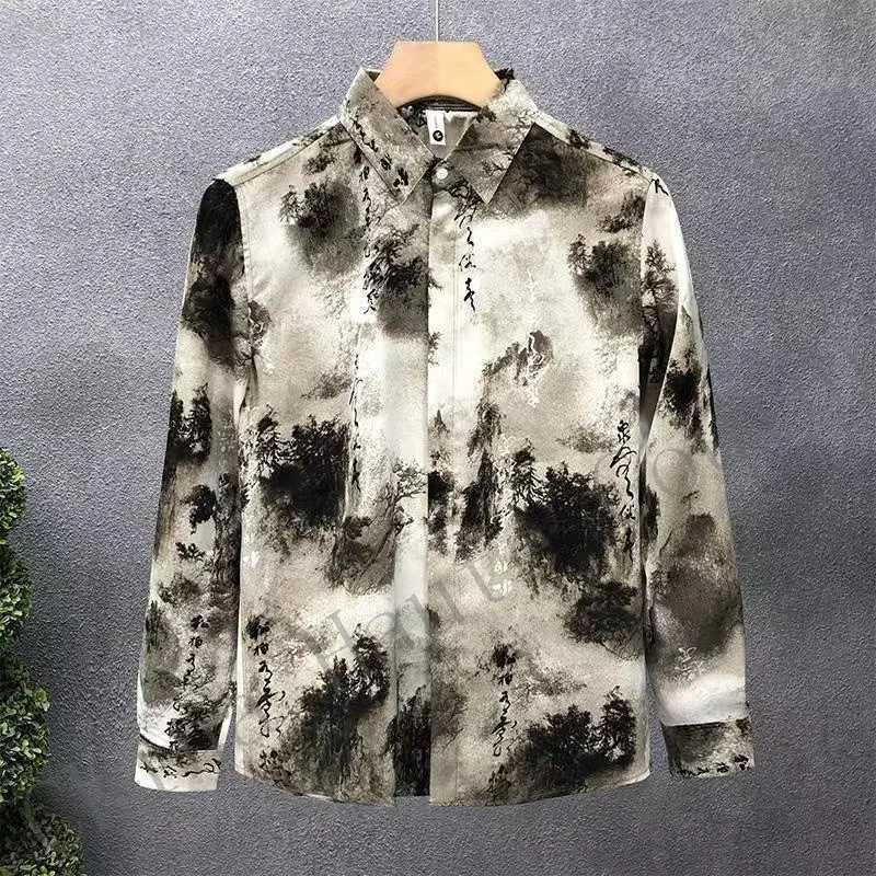 Mens Autumn Fashion casual shirt new style painted halo ethnic print high-end loose casual jacket W250103