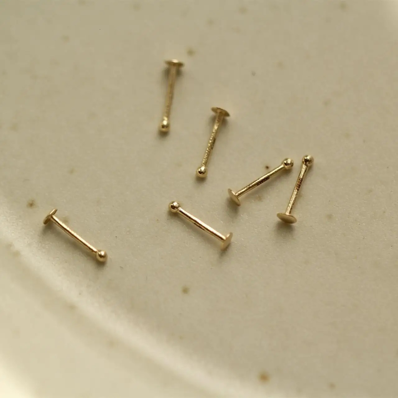 GOLDtutu 14K Yellow Gold Small Nose Ring Stud Nose Piercing Jewelry Tiny Bone Studs for Women and Men Au585 kj466 250103