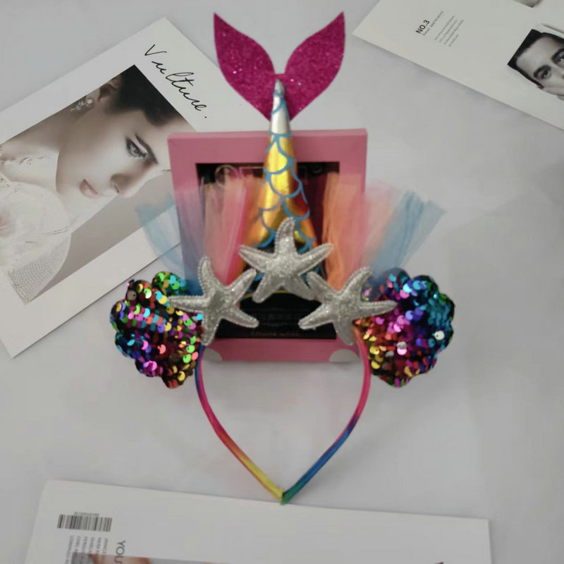 Beauty Fish Tail Hair Hoop Girl Adult Performance Sparkling Sea Star Shell Hair Hoop Anti slip Sweet Princess Headband