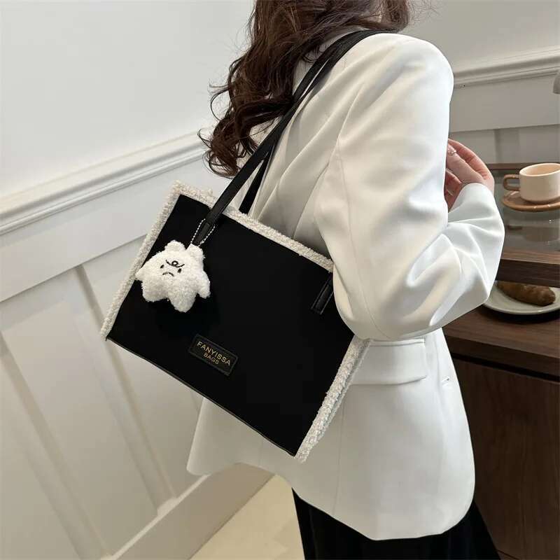 new imitation suede and cashmere patch women s shoulder bag designer department retro cartoon pendant crossbody bag square handbag bag