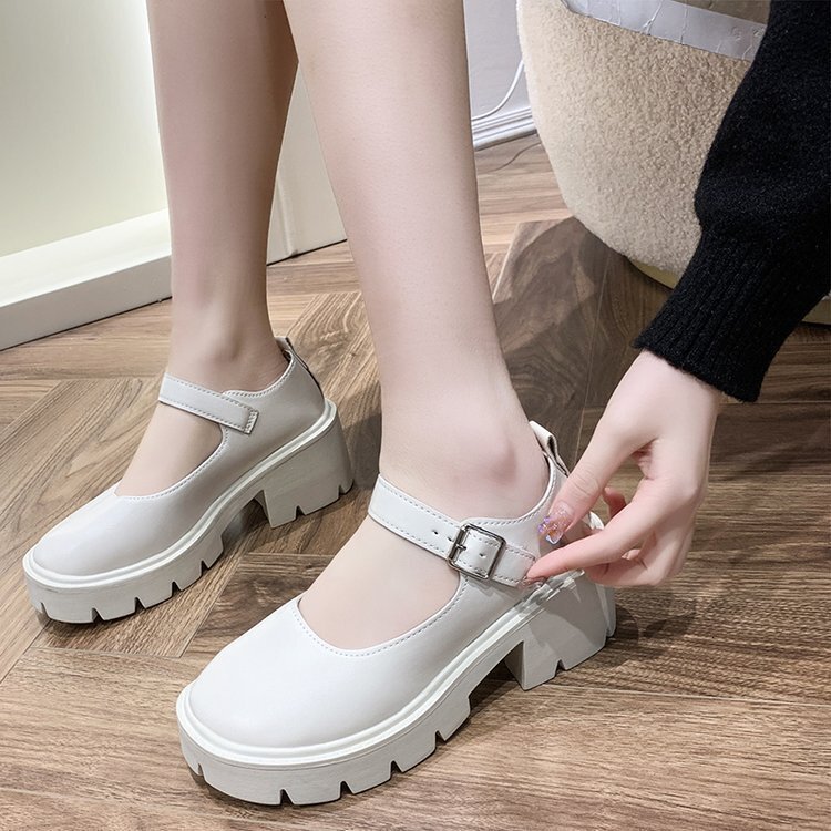 Ddmywed Little Spring New British Academy Style Bright Leather High Heels Single Round Toe Thick Sole Mary Jane Shoes For Women Chinese Brand Shoes F0