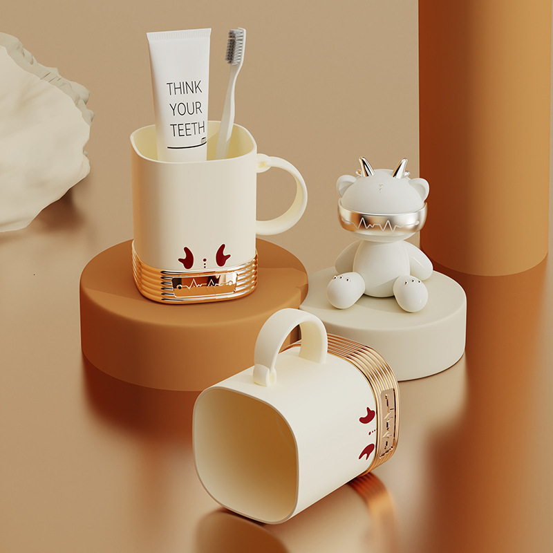 Domilodon Cream Toothbrush Cup - Stylish Couple's Bathroom Accessory
