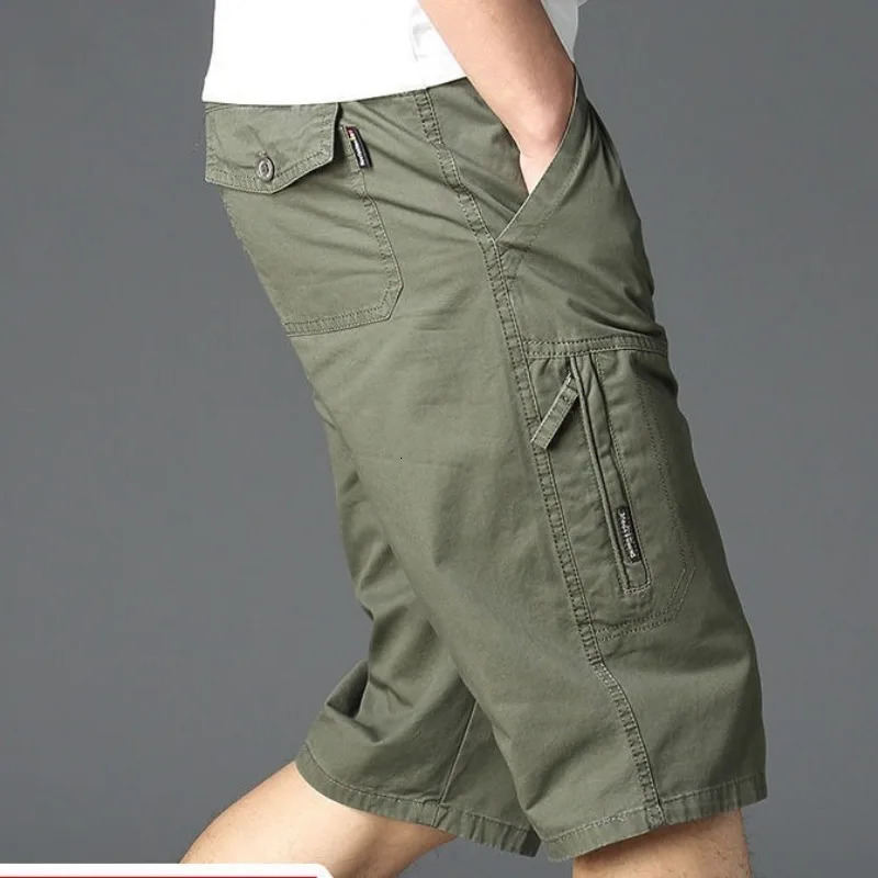 Vintage Large Pocket Work Shorts Summer Male Loose Straight Breeches Harajuku Fashion Y2k Clothes Mens Casual Pants 250103