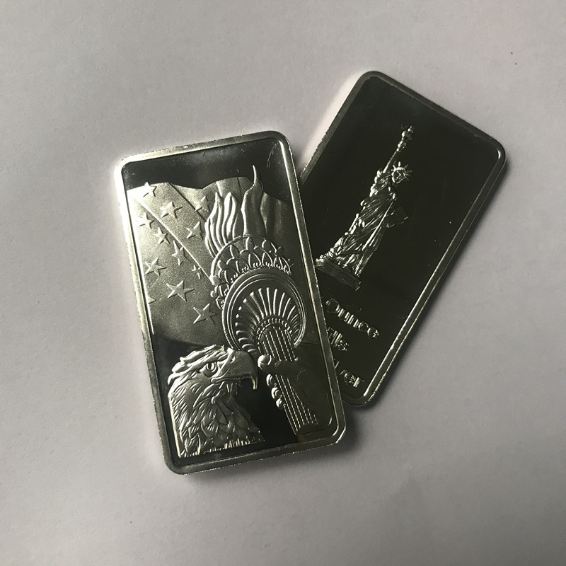 5 pcs Magnetic American statue 1 OZ silver plated ingot eagle head badge 50 mm x 28 mm collectible decoration bars