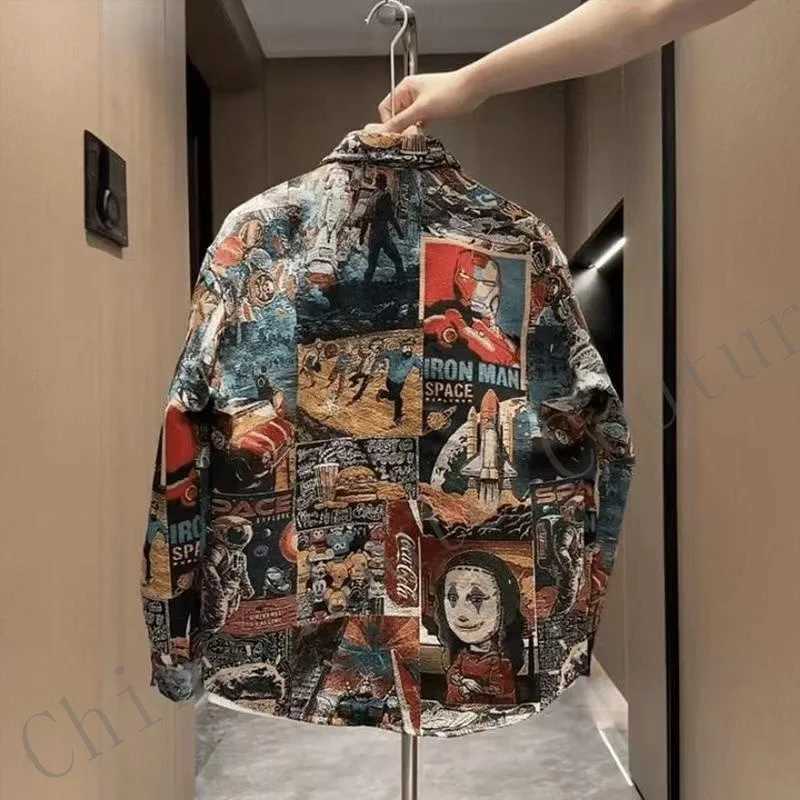 Mens Autumn Fashion casual shirt new style painted halo ethnic print high-end loose casual jacket W250103