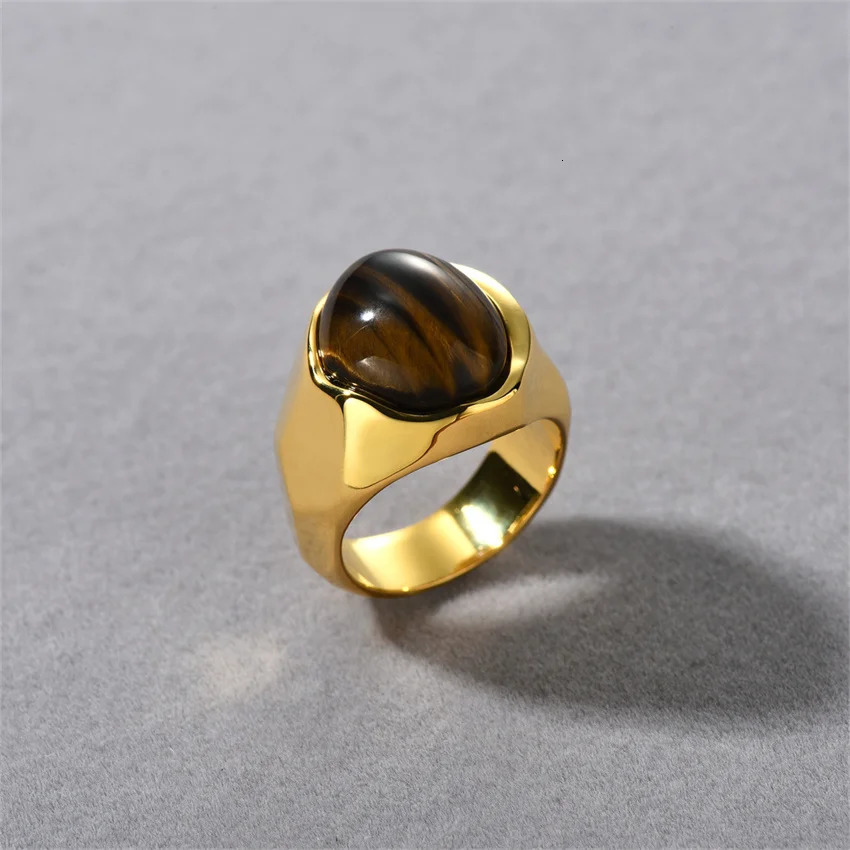 Fashionable retro inlaid natural tiger eye stone ring for women French niche lamp high-end charm trendy jewelry 250102