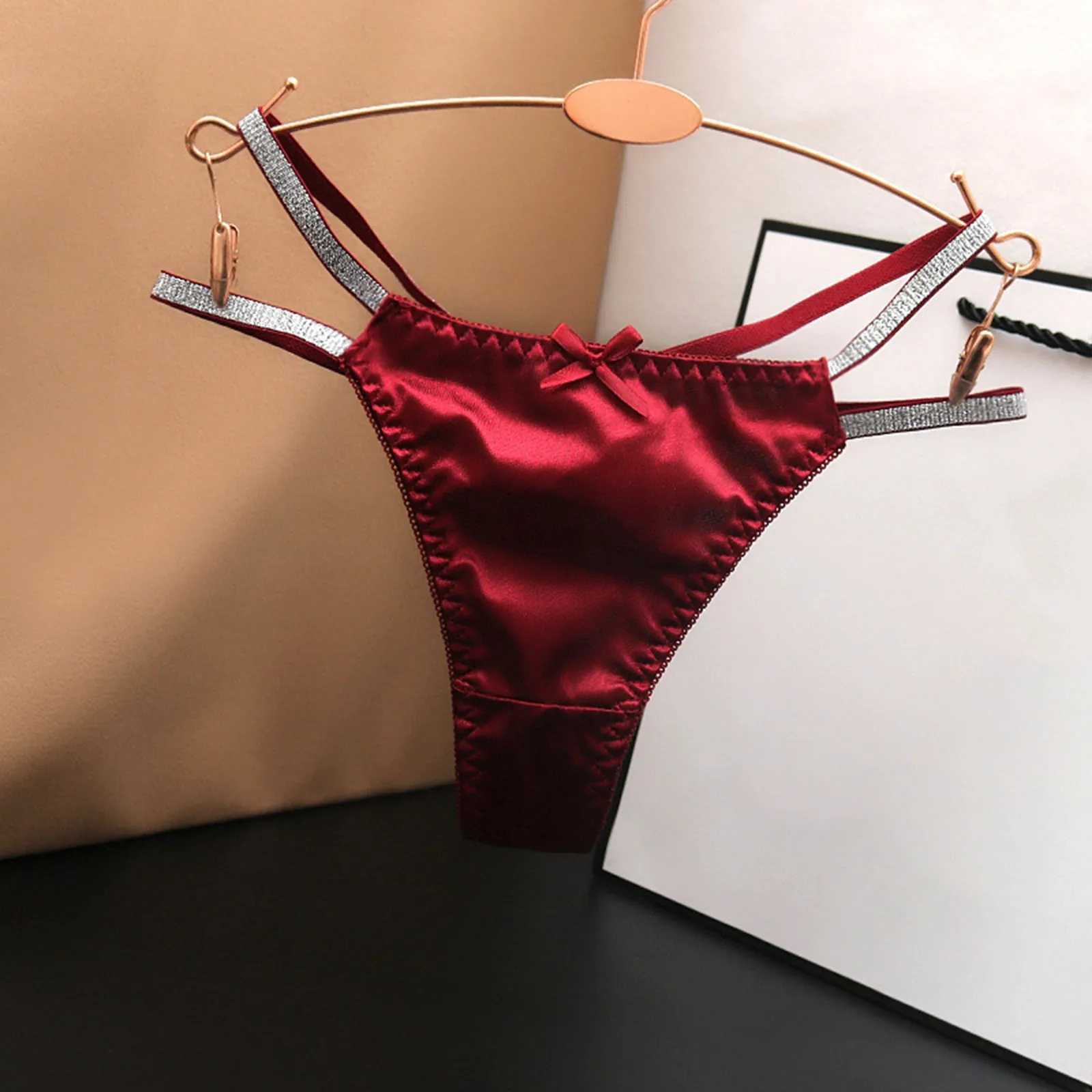 Women Panties Low Waist Satin Briefs Thin Straps Solid Color Underwear Bragas Sexys Ladies Tanga T-Back Thongs XJ250103