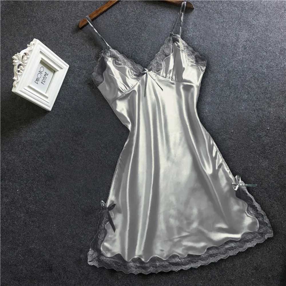 Sexy lingerie womens night gown satin lace night gown sleeveless pajamas deep V-neck pajamas Lenceria Para Damas W250103