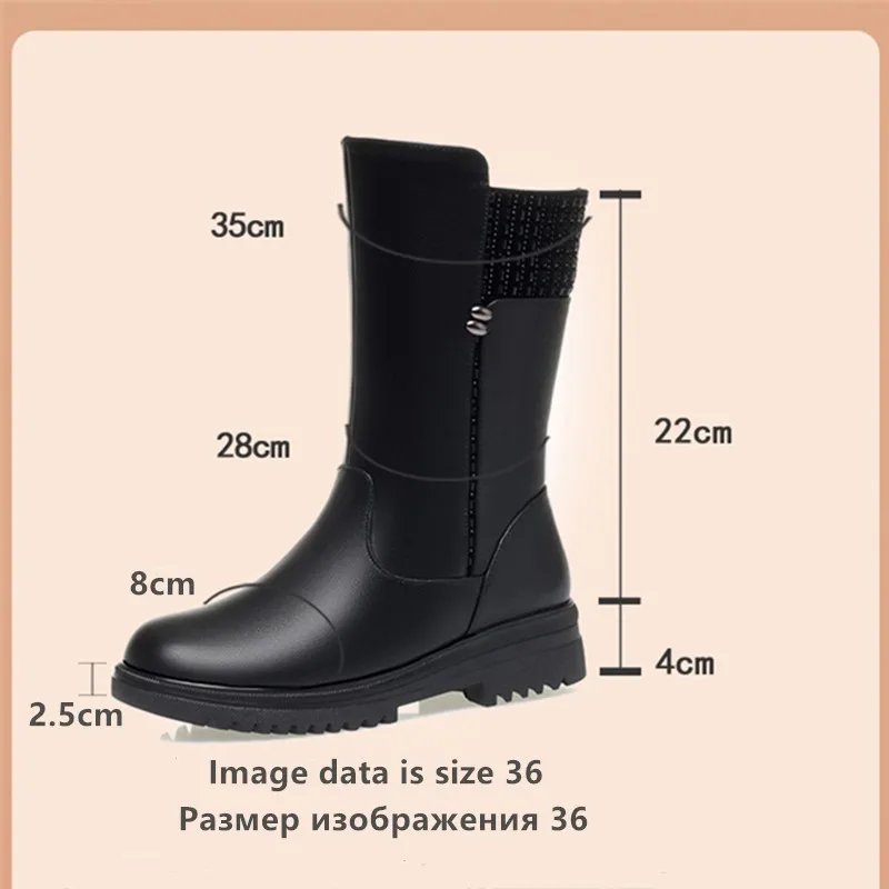 AIYUQI Women Snow Boots Genuine Leather Large Size Non Slip Rider Boots Women Natural Wool Women Winter Shoes Boots