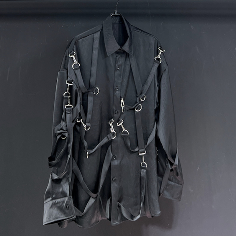 PFHQ Men's New Loose Shirts Long Sleeved Darkwear Single Breasted Ribbon Design Male Summer Lapel Advanced Outdoor Tops 21Z4467