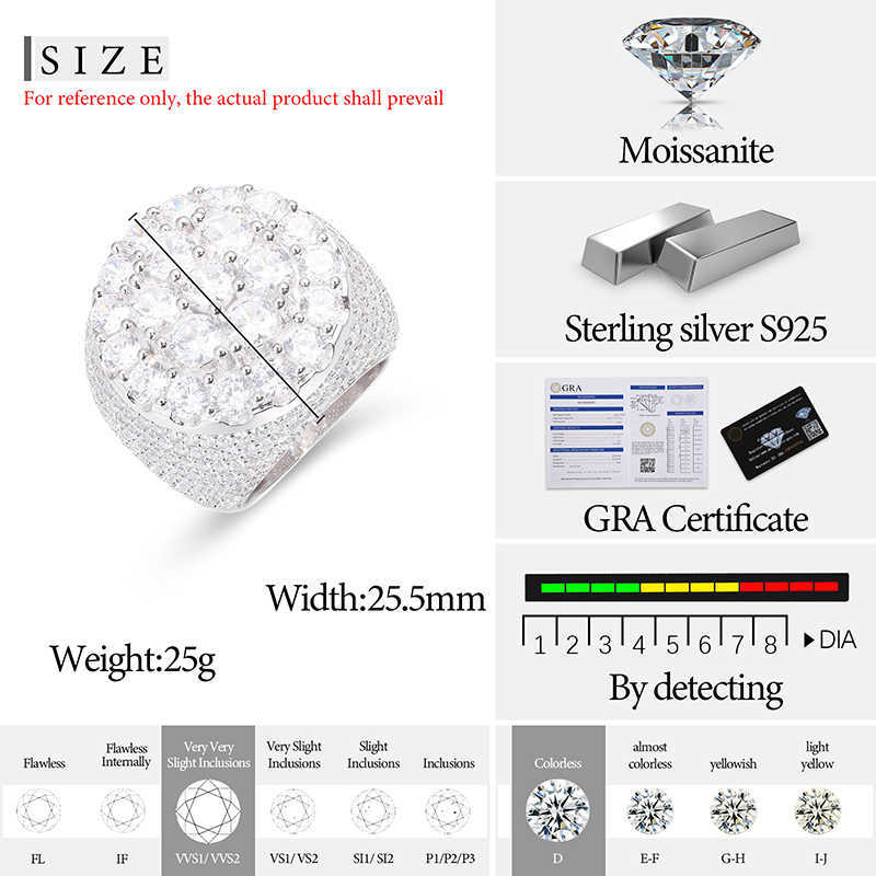 White Gold Sterg Sier Round Brilliant Cut Vvs Moissanite Dia Men Iced Out Fine Ring Jewelry