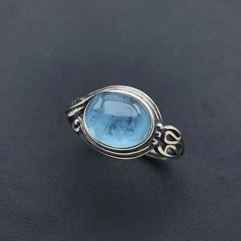 Natural aquamarine ring 925 sterling silver oval 8 * 10mm womens jewelry birthday Christmas gift 250102