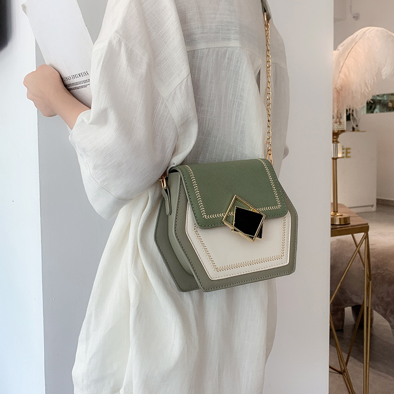 Contrast Color Niche Frosted Women's Polygonal Small Square New Versatile Chain Bag, Fashionable Shoulder Crossbody Bag