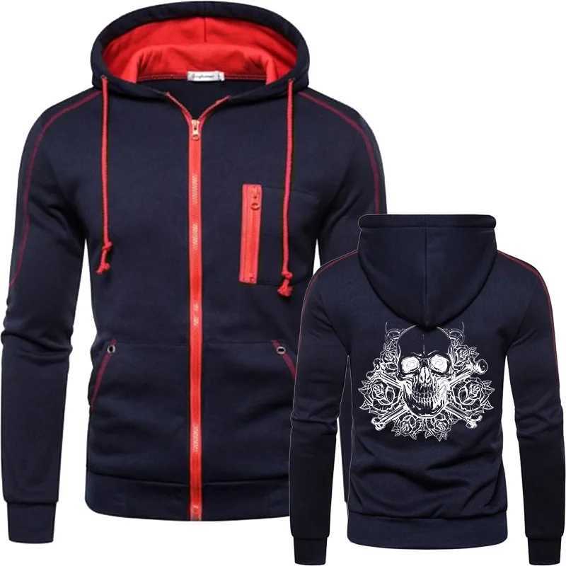 Autumn and winter mens jacket casual fashion printed skull hooded jacket mens clothing designer clothing W250103