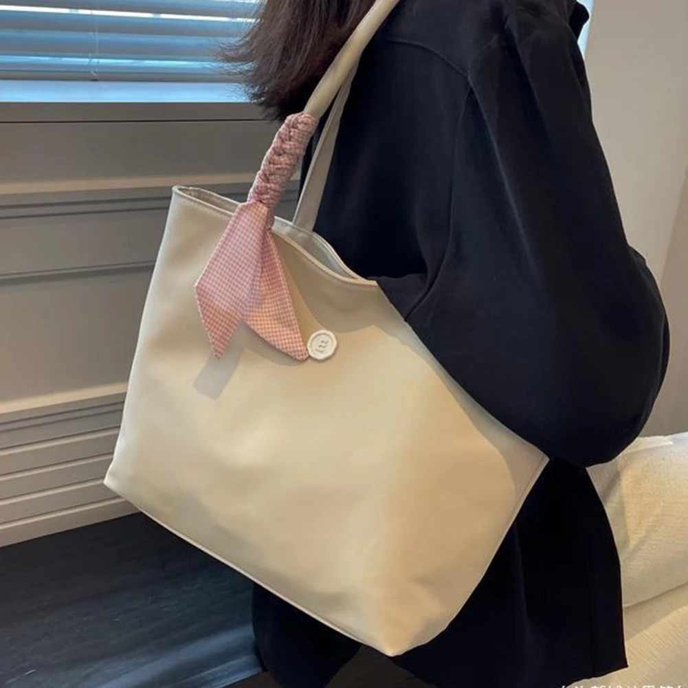 Women Small Tote Bag BowDecor SolidColor Aesthetic Shoulder Handbag Waterproof Shopping For School And Everyday Life 250102