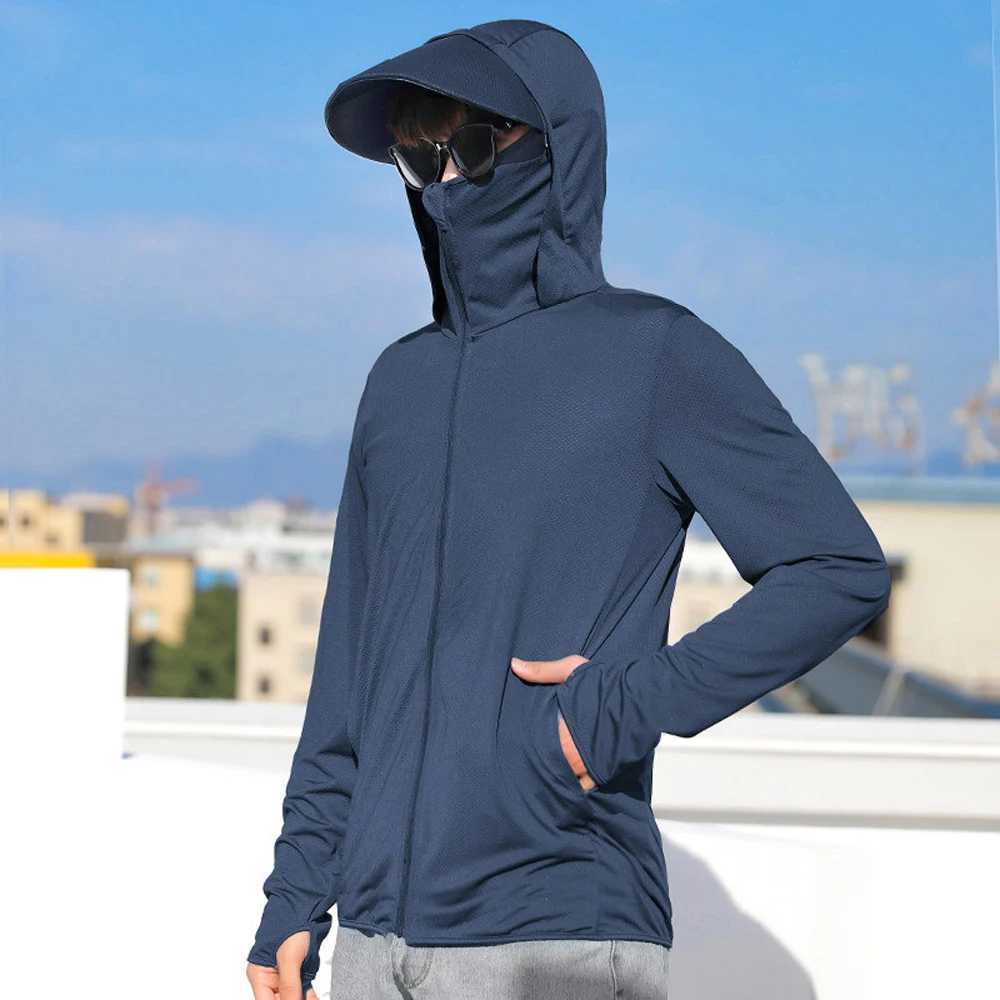 Summer Mens UPF 50+Sunscreen Clothing Fashion Solid Color UV Sunscreen Jacket Outdoor Fishing Hoodie M-3XL W250103