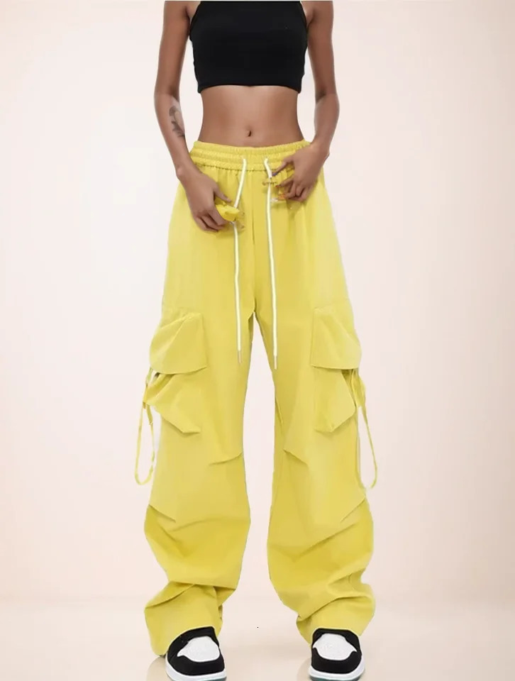 Womens Y2K commodity pants high waisted streetwear hip-hop mens style womens large pockets casual student drawstring sports pants 250102