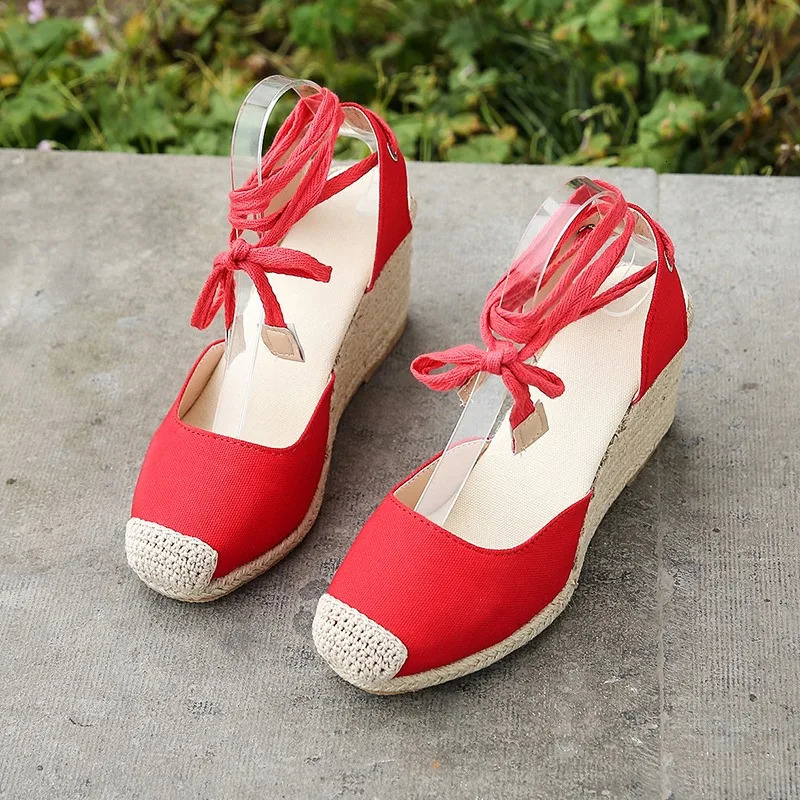 2024 Womens Espadrille Ankle Strap Sandals Comfortable Slippers Ladies Womens Casual Shoes Breathable Flax Hemp Canvas Pumps 250102