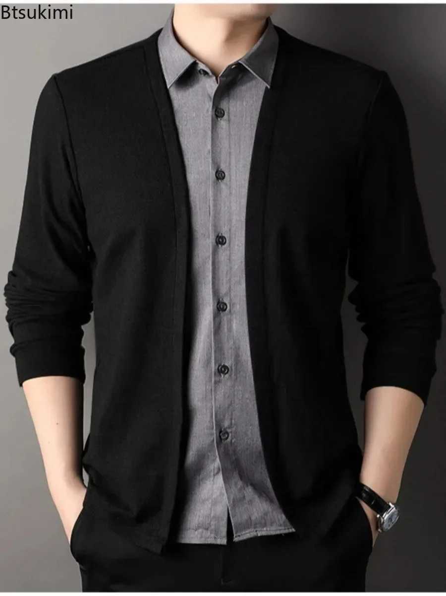 2024 Spring New Mens Polo Long Sleeve Shirt Fashion Street Fake Two piece Shirt Sweater cardigan Mens Business Casual Top W250103