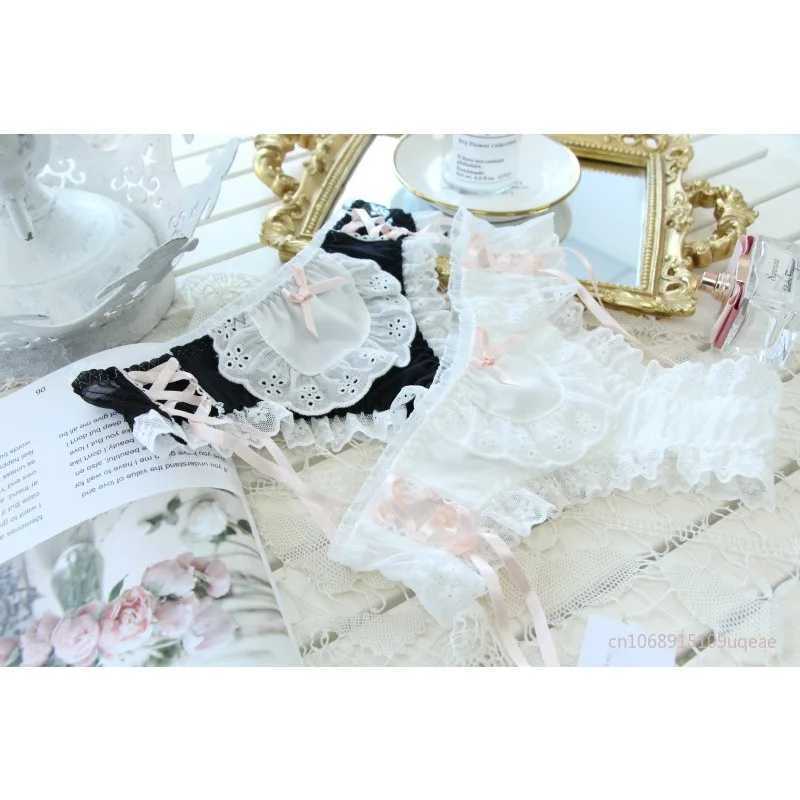 Japanese Modal Underwear Black and White Girl Lace Mid-waist Underwear Cotton Cute Women Kawaii Lingerie PantiesXJ250103