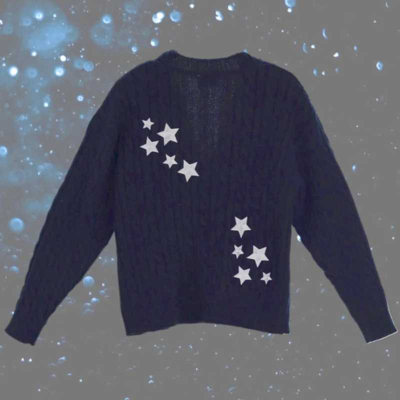 Winter Midnight Navy Blue Knitted cardigan Womens Spring Y2k Casual Star Embroidered Single Chest XS-5XL Sweater Direct Shipping M250102