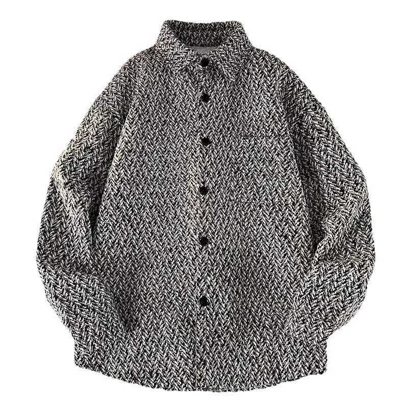Autumn Vintagetweek Style Checkered Shirt Mens Korean Fashion Loose Fit Knitted Casual Collar Top W250103