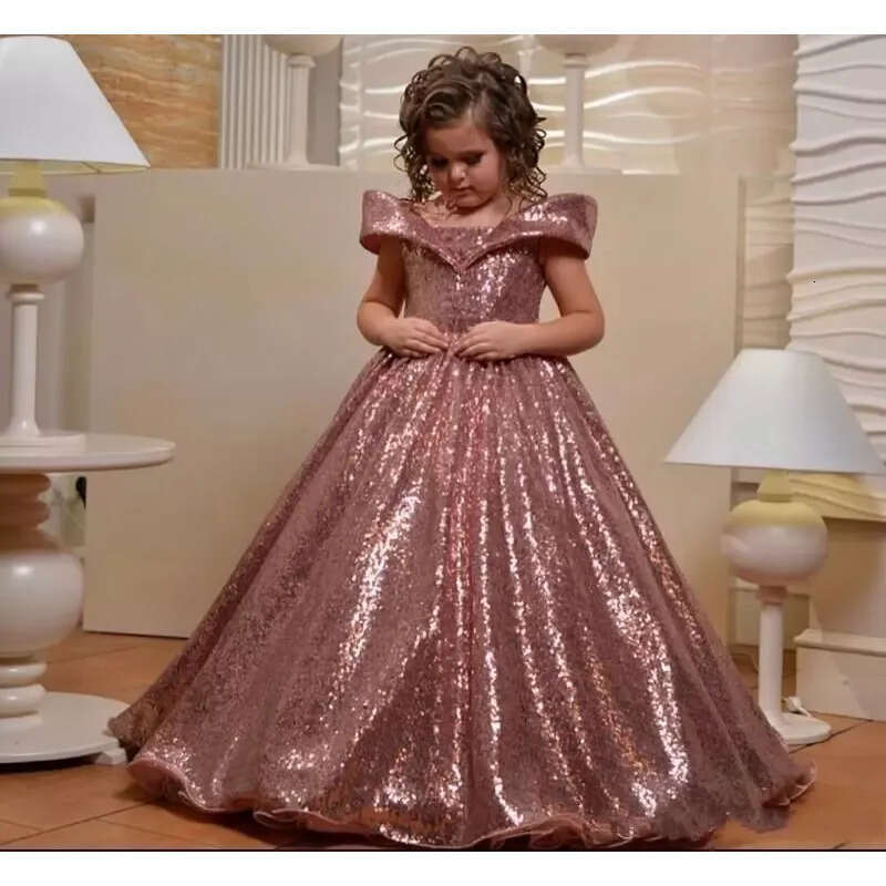 Year New S Rose Gold Sequins Wer Dresses For Wedding Off Shoulder Cap Sleeves First Communion Kids Prom Dress Girls Pageant Gowns Bc equins houlder le