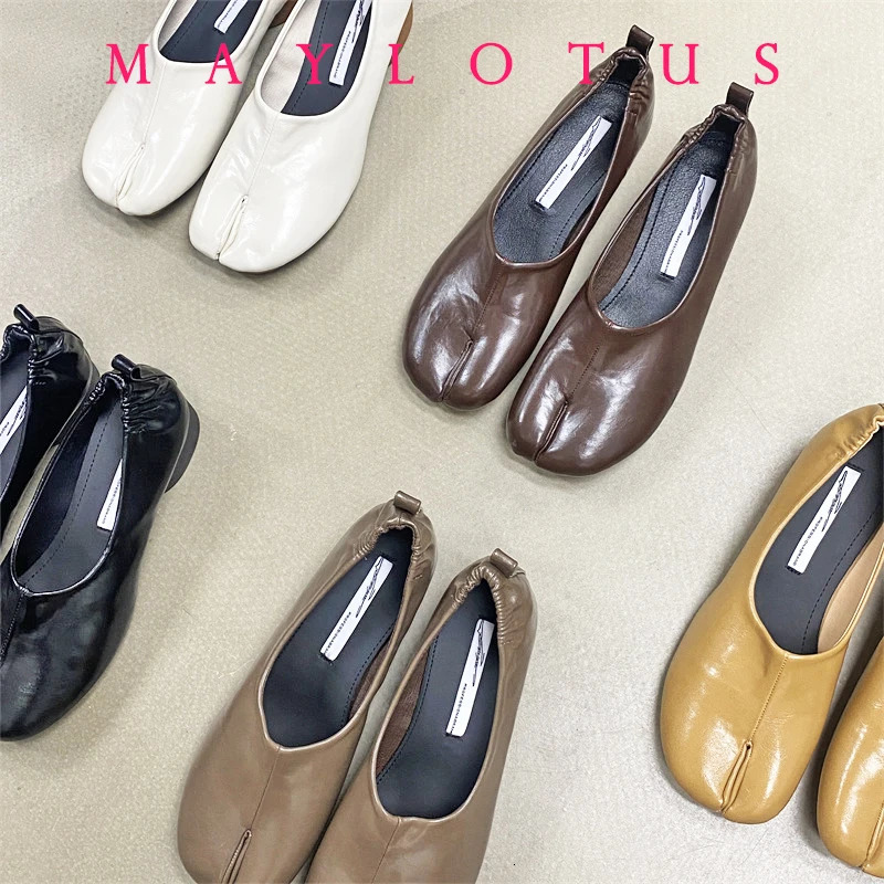 Tabi ninja flats women bursting pattern leather split toe moccasins shoes female pig trotters loafers 250219
