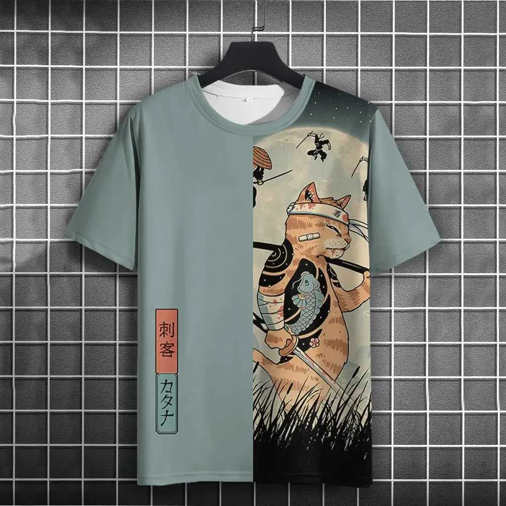 Unisex 2024 T Shirt Men Women Japanese Samurai Cat 3d Printed T Shirts For Casual Fashion Funny Shirt Top Tee Men ClothingXJ240102