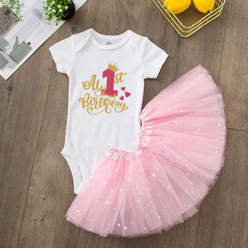 First Birthday Baby Girl Birthday Party Dress Cute Pink Tutu Cake Dresses Romper Outfits Toddler Girls Summer Clothes Jumpsuit 250103