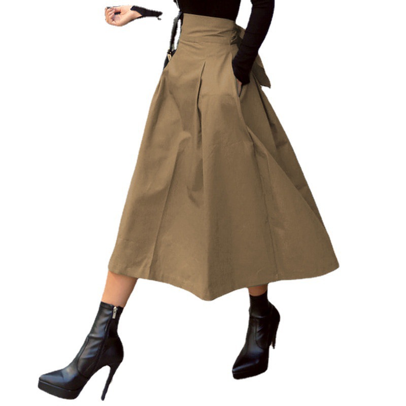Cas4359 Spring and Autumn A-line skirt umbrella skirt super hot bow big swing skirt slim waist long skirt