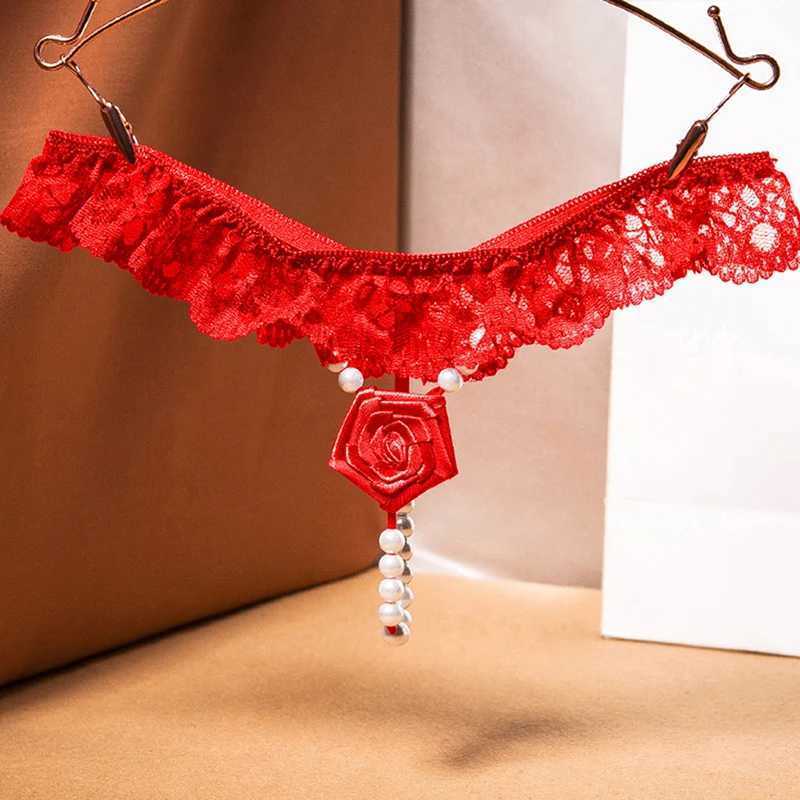 New Pearl Rose Embroidery T-shaped Embroidery Palette Womens Sexy Ultra Thin G-string Low Waist Beaded Temptation Underwear W250103