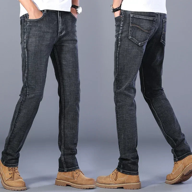 Fashion European American Style Stretch Men Jeans Mens Denim Pants Slim Straight Deep Blue Gentleman Size 28-38 Slacks 241230