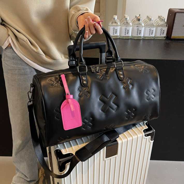 Fashionable PU embossed travel bag, women's handheld large capacity boarding bag, business travel sports, dry wet separation storage, fitness bag