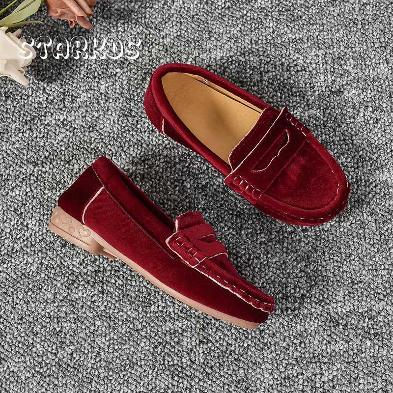 Suitable for Children and Girls Soft Loafers Childrens Red and Black VeLVet Sliding Flat Shoes Boys Dress Boat Zapatos M250103