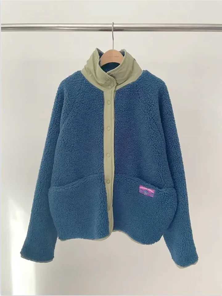 Autumn and Winter Teddy Reversible Patch Work Jacket Coats Womens Loose Womens Jacket Long Sleeve Modis Printed Womens Jacket M250103