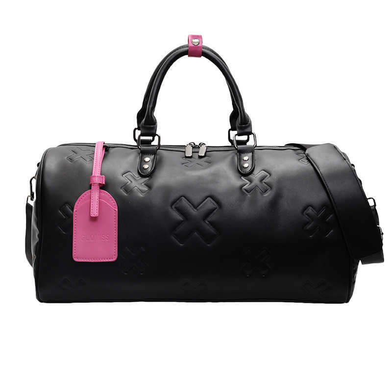 Fashionable PU embossed travel bag, women's handheld large capacity boarding bag, business travel sports, dry wet separation storage, fitness bag