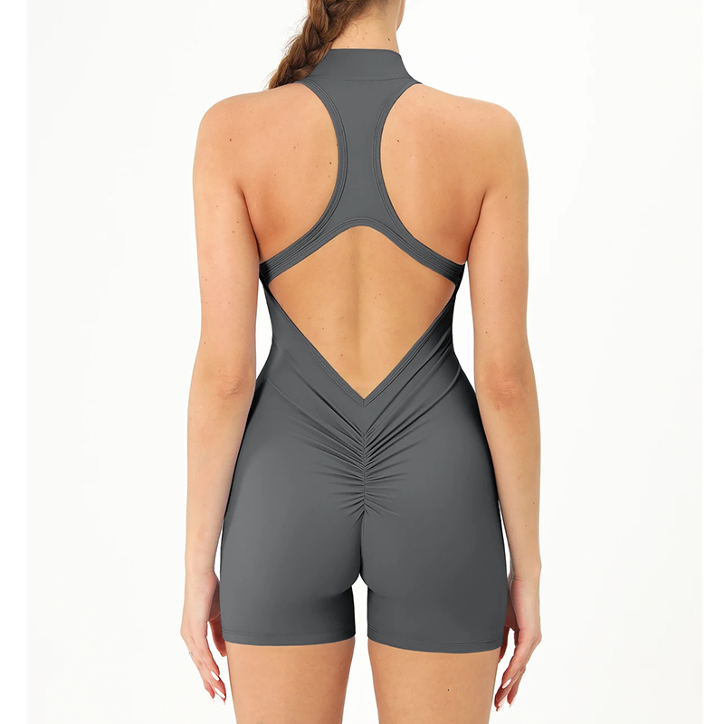 Overalls Women Yoga Set Short Jumpsuit Gym Tracksuit Women's Sports Suit Fiess Scrunch Zipper Workout Bodysuit Female