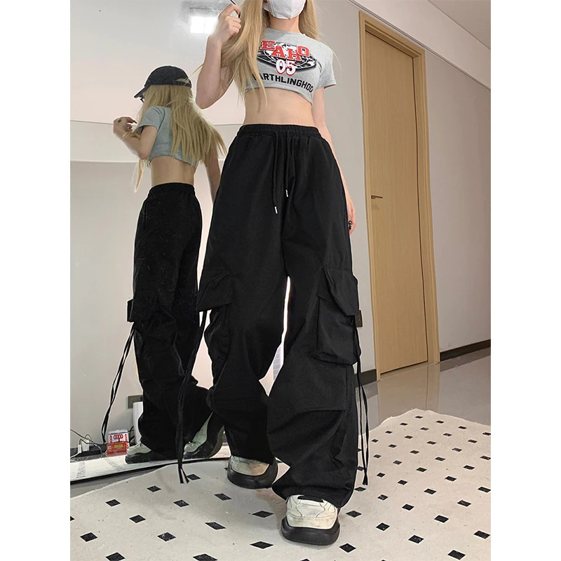 Y2K commodity pants womens streetwear oversized wide leg sports pants Harajuku large pocket jogging pants Bf high waist bag sports pants 250102