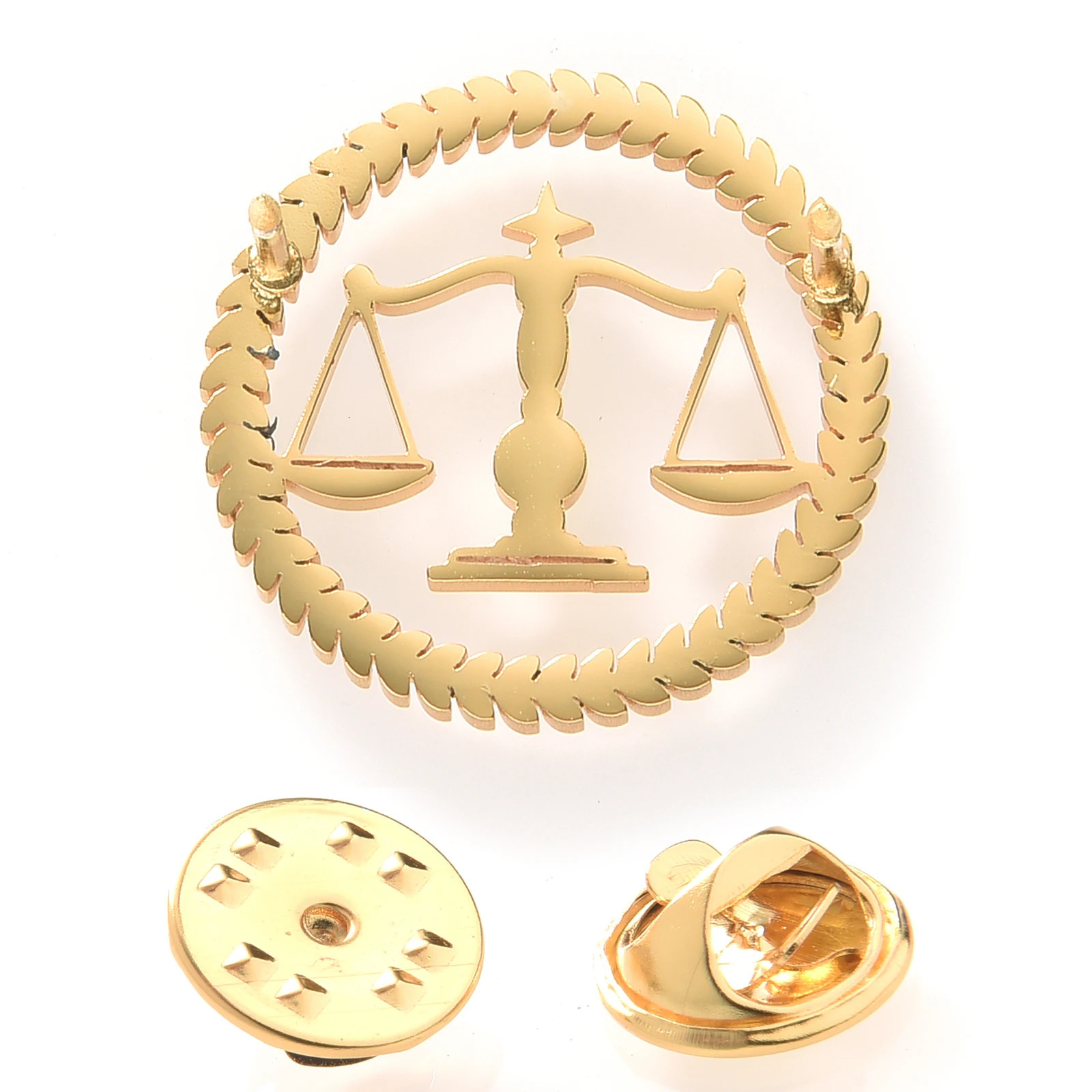 Qi Wu Libra Balance Advocate Lawyer Brooch Justice and Equity Symbol For Mens Shirt Jewelry Lawyers Judge Steel Lapel Pin 250103