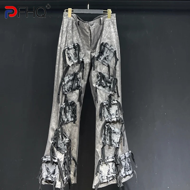 PFHQ Men's PU Leather Pants Summer Three-Dimensional Pockets High Street Personality Male Zippers Advanced Chic Trousers 21Z4577