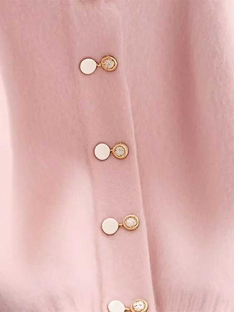 New winter sweater cardigan wool sweater womens fashionable casual pink round neck loose thick warm knit womens sweater womens top M250102