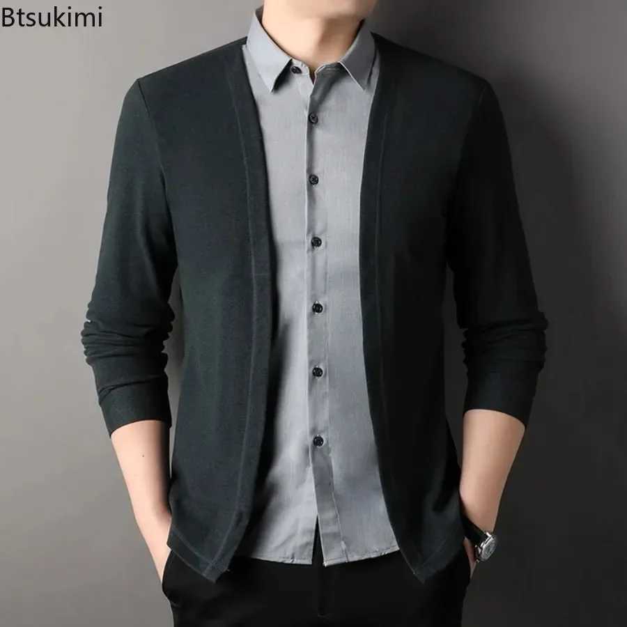2024 Spring New Mens Polo Long Sleeve Shirt Fashion Street Fake Two piece Shirt Sweater cardigan Mens Business Casual Top W250103