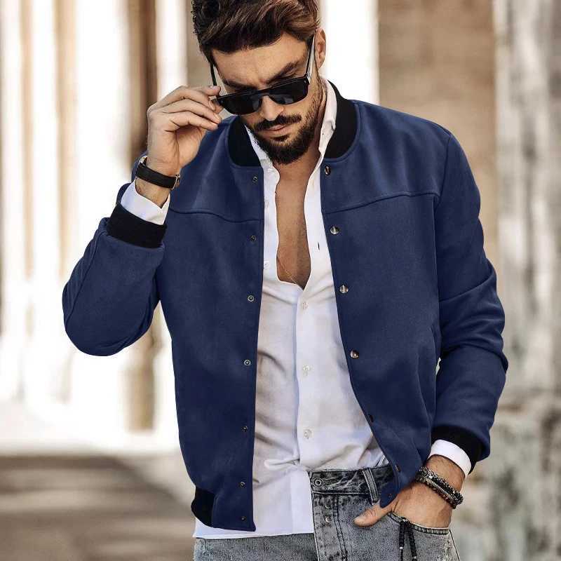 Mens suede jacket with stand up collar button up cardigan American jacket casual fashion spring and autumn W250103