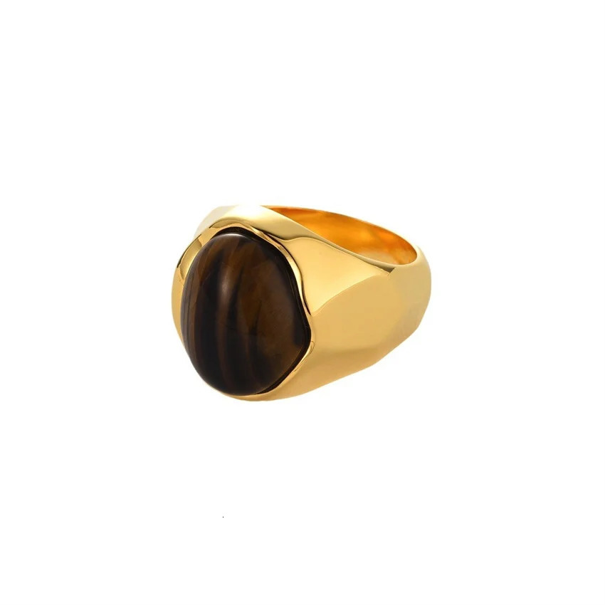 Fashionable retro inlaid natural tiger eye stone ring for women French niche lamp high-end charm trendy jewelry 250102