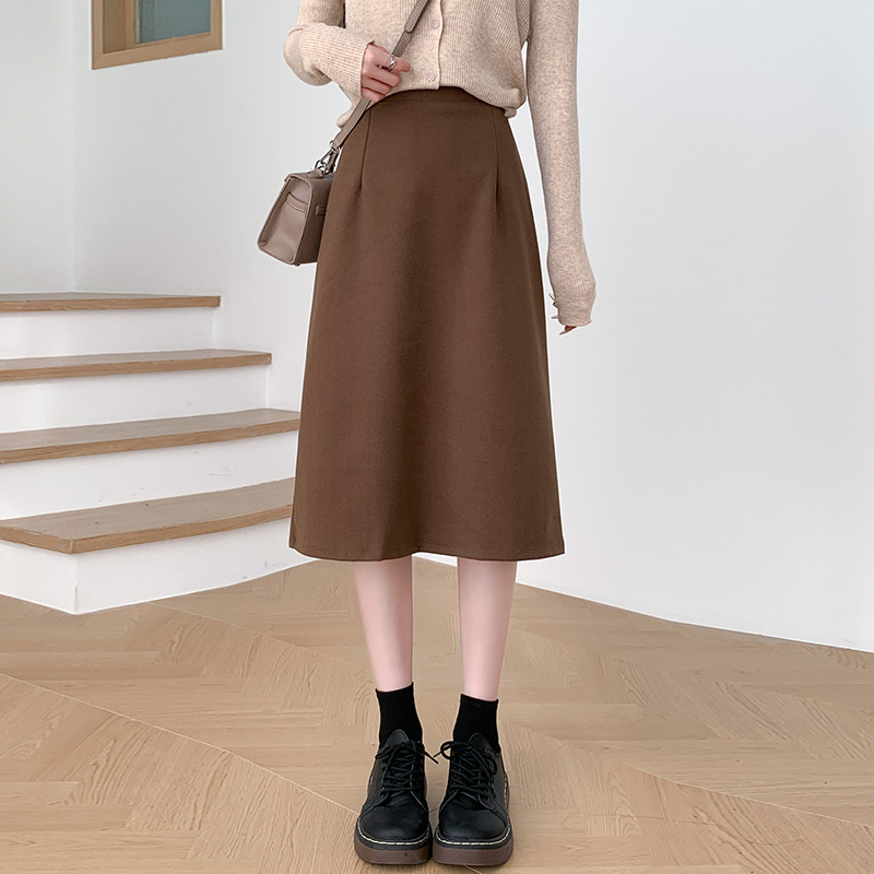 GY3269 autumn and winter temperament professional Korean version high waist medium length straight skirt back slit woolen hip one step skirt