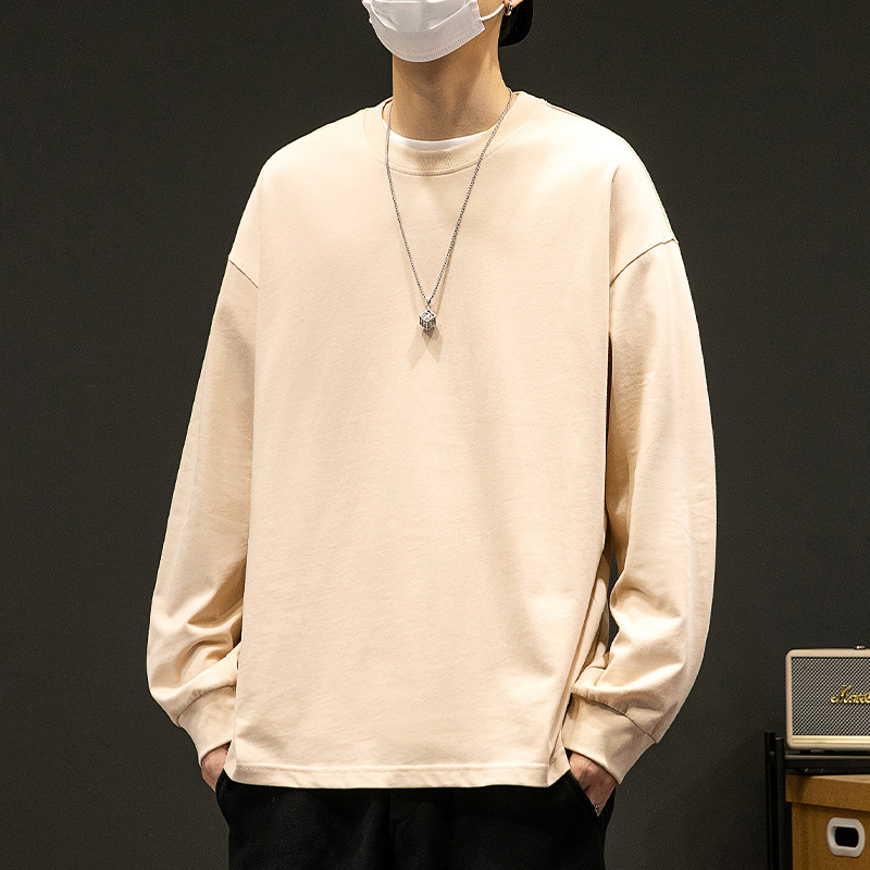 M10133 Men's cotton long-sleeved t-shirt loose sweater simple solid color bottoming shirt