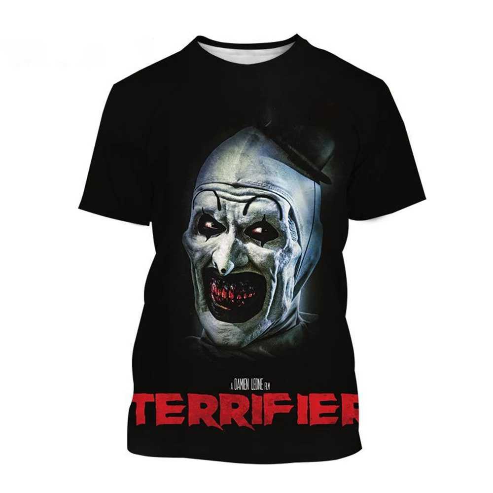 Summer hot selling fashion horror 3D printing horror clown creative personality casual T-shirtXJ240102