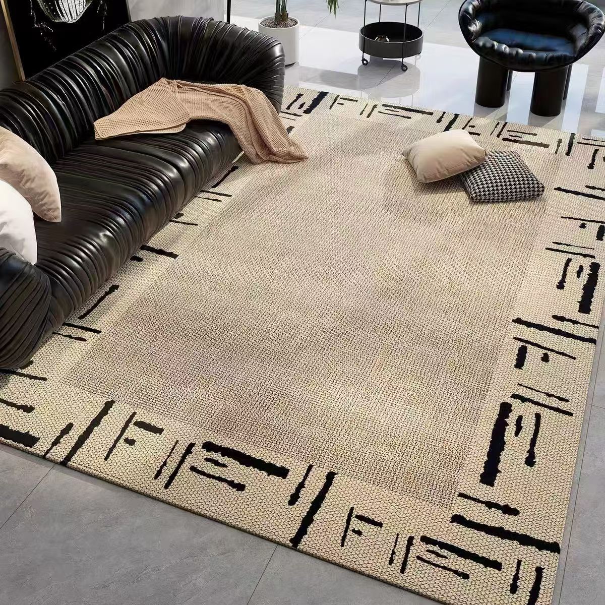 5141-55.3-PTX-Beige Striped Minimalist Rug Comfortable Large Area Living Room Rugs Refreshing Bedroom